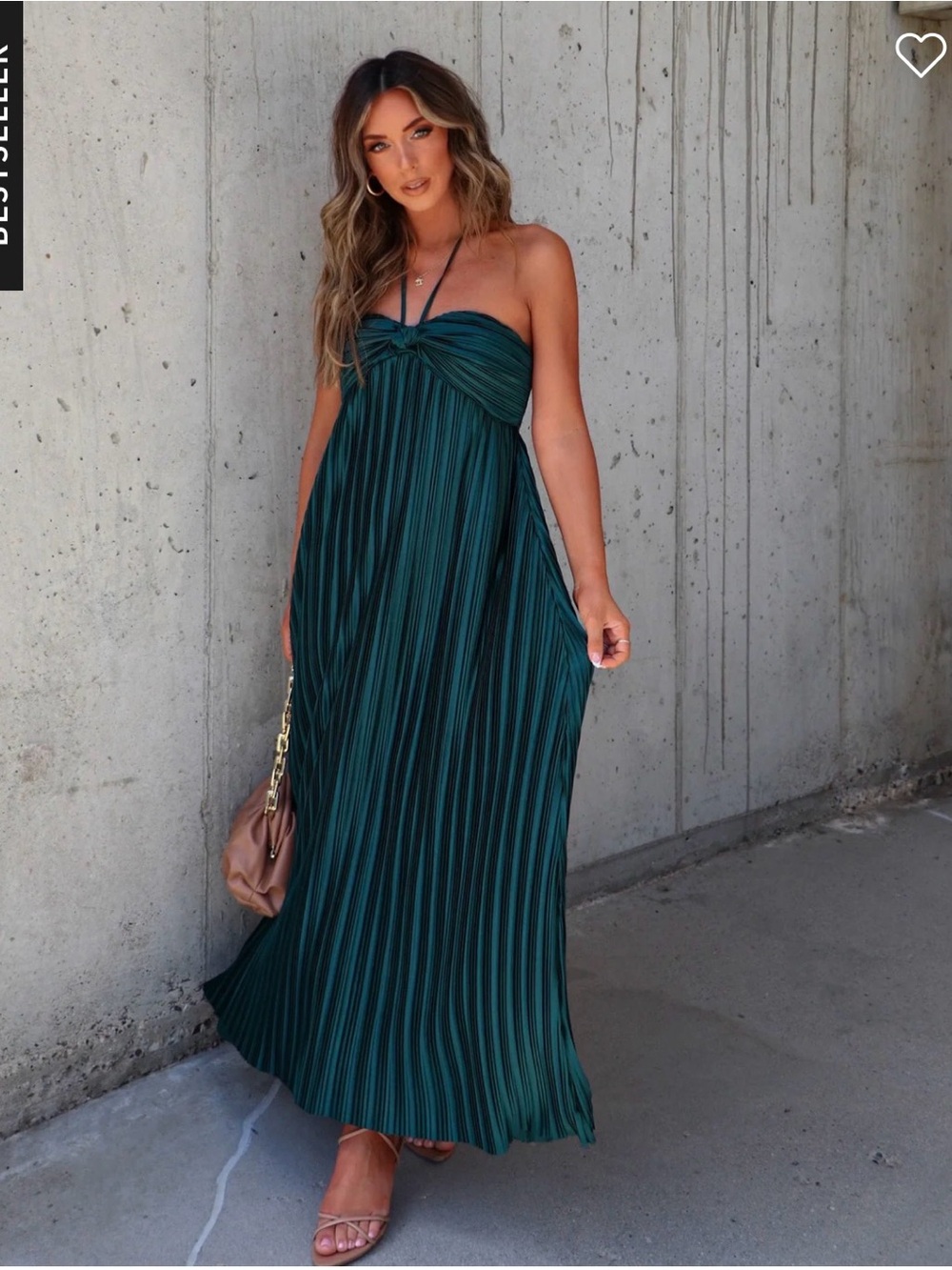 Vici Teal Pleated Strapless Maxi Dress with Halter Tie